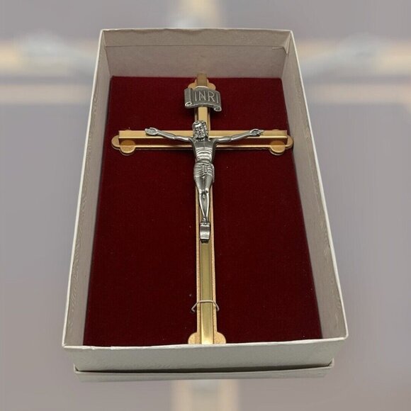 Gold Tone and Pewter 8 Inch NIB Crucifix Christian Religious Wall Hanging Cross - Picture 3 of 13